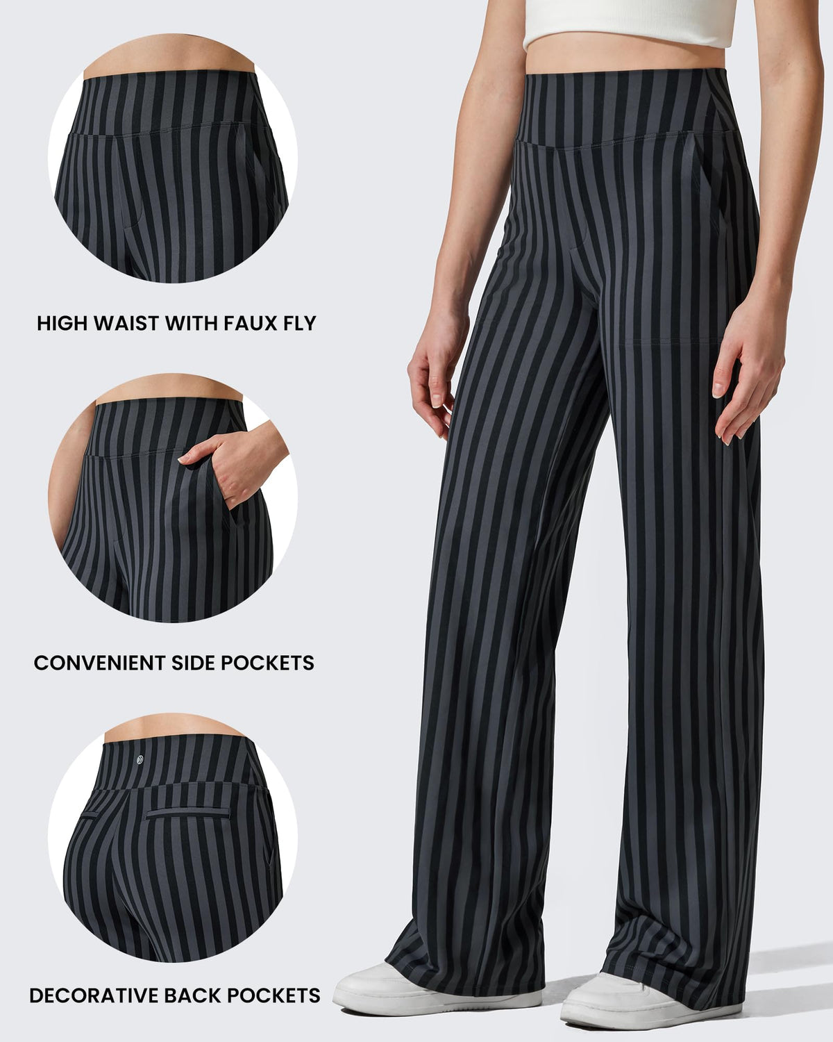 G4free Wide-Leg Pants For Women With Pockets Gray Black - Size Small