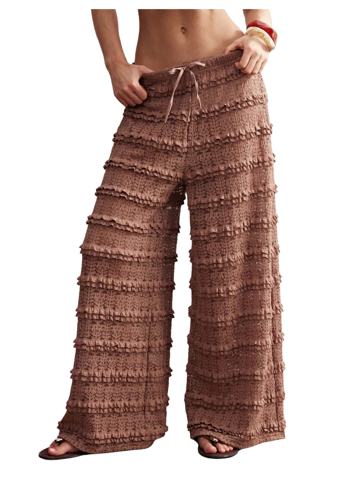 RoseSeek Women's Crochet Lace Pants Mesh Beach Cover Up Vacation Outfits