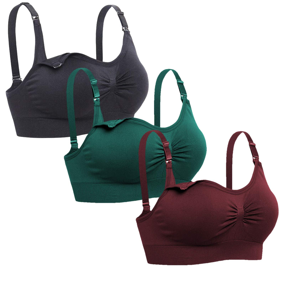 Lataly Women's Seamless Sleeping Bralette for Breastfeeding Color Black Burgundy Dgreen Size Xl Nursing Bra