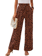 Heymoments Women's Wide-Leg Lounge Pants With Pockets Coffee Leopard