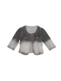 Allegra K Women's Denim Cardigan 3/4 Sleeve Collarless Jean Jackets - Black Gray