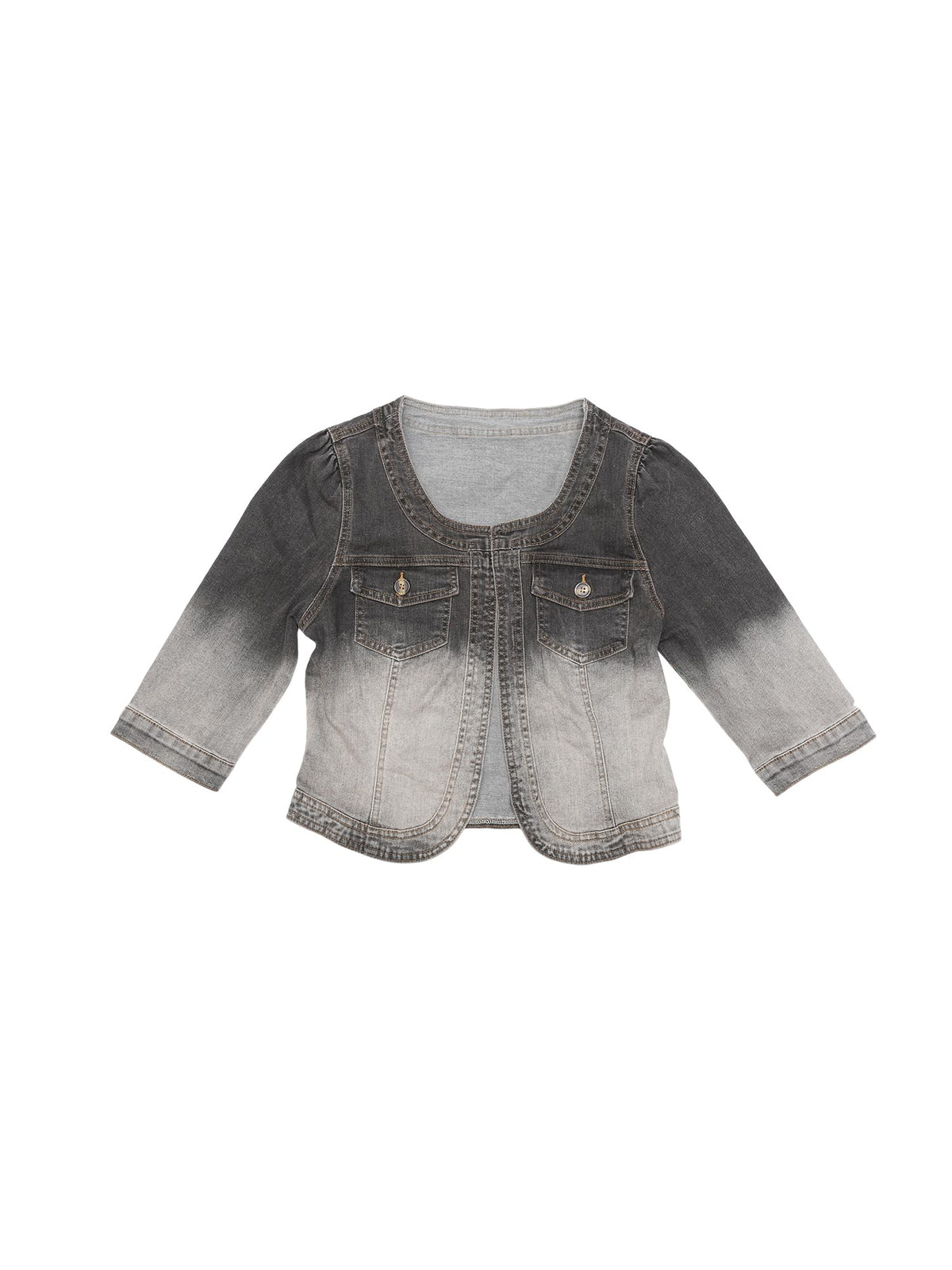 Allegra K Women's Denim Cardigan 3/4 Sleeve Collarless Jean Jackets - Black Gray
