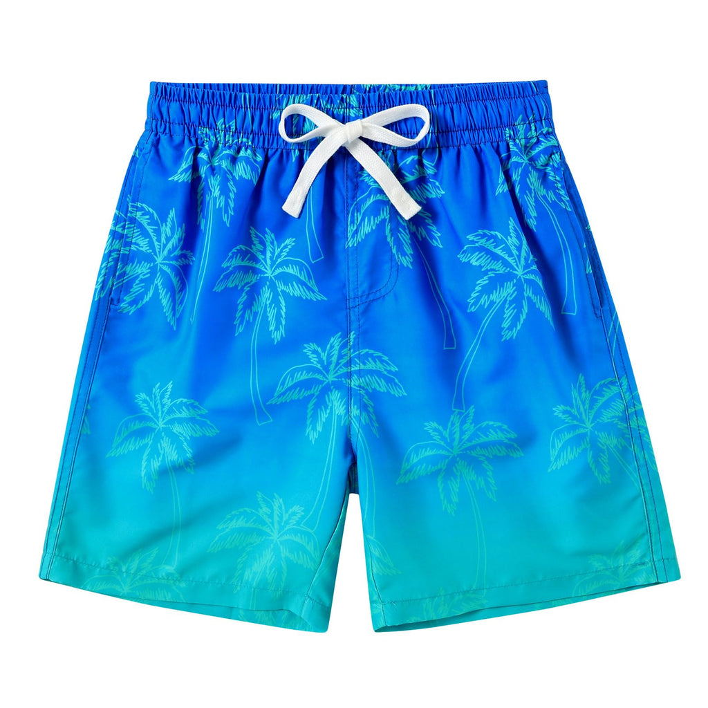Cozople Boy Ombre Blue Swim Trunk Causal UV Protection Swimming Shorts Funny Palm Tree Print Swimwear Quick Dry Bathing Suit with Mesh Lining Beach Shorts Size 8 for Party