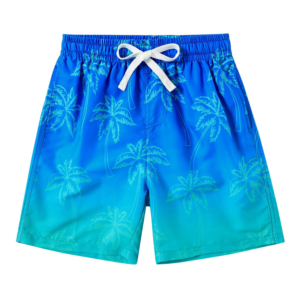 Cozople Boy Ombre Blue Swim Trunk Causal UV Protection Swimming Shorts Funny Palm Tree Print Swimwear Quick Dry Bathing Suit with Mesh Lining Beach Shorts Size 8 for Party