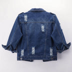 Hixiaohe Spring Summer Jean Jacket For Women Trendy Half Sleeve Button Down Short Denim Retro Cropped Trucker Coat - 03-dark-blue