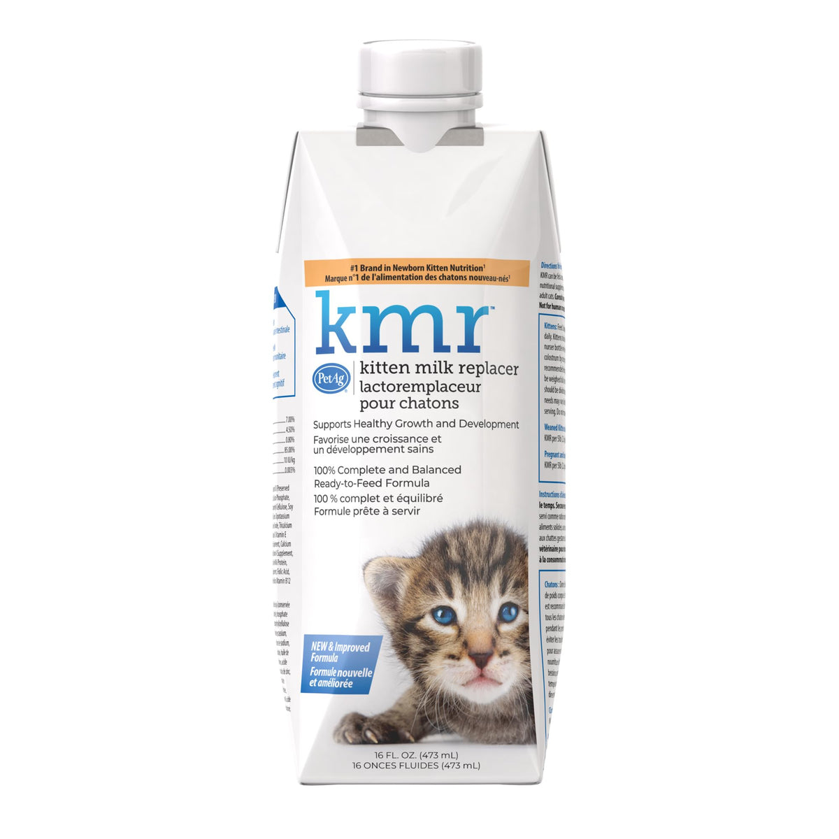 PetAg KMR Kitten Milk Replacer Liquid - 16 oz - Ready-to-Feed Formula with Vitamins for Newborn Kittens to 1 Year - Easy to Digest