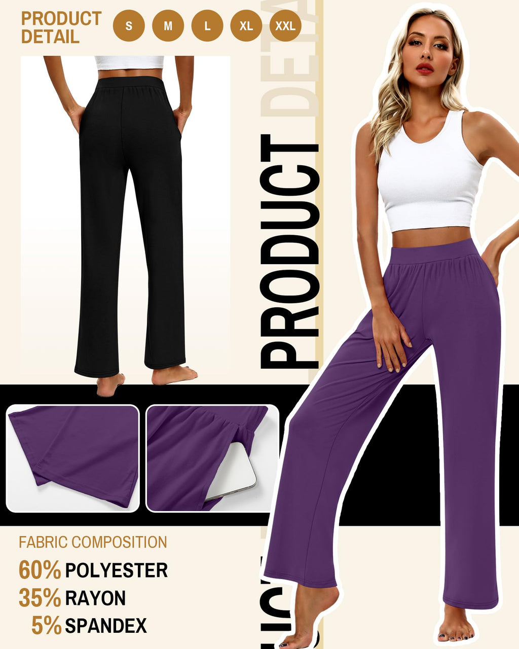 Huukeay 3 Pack Women's Lounge Pants Cozy Sweatpants - Style 9