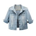 Hixiaohe Spring Summer Jean Jacket For Women Trendy Half Sleeve Button Down Short Denim Retro Cropped Trucker Coat - Light Blue