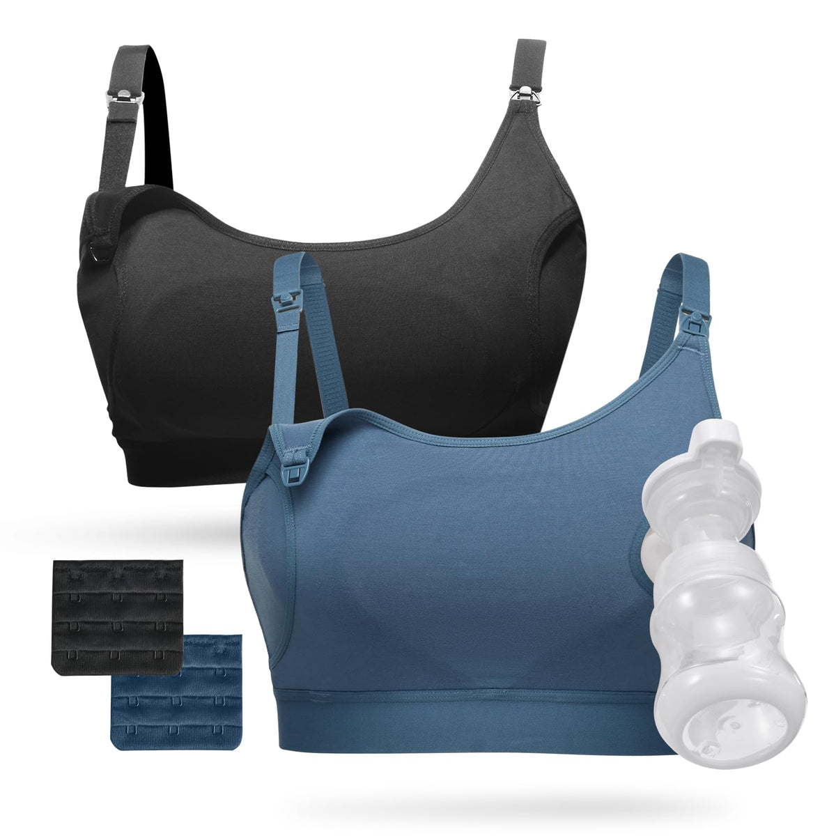 Women's Momcozy Pumping Hands Free, and in One Holding Breast Pump for Spectra, Lansinoh, Medela, Black,blue-2pk, Xx-large Nursing Bra