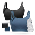 Women's Momcozy Pumping Hands Free, and in One Holding Breast Pump for Spectra, Lansinoh, Medela, Black,blue-2pk, Large Nursing Bra