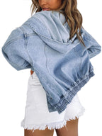 Deslimale Jean Jacket Women Hooded Denim Bomber (m, Jacket)