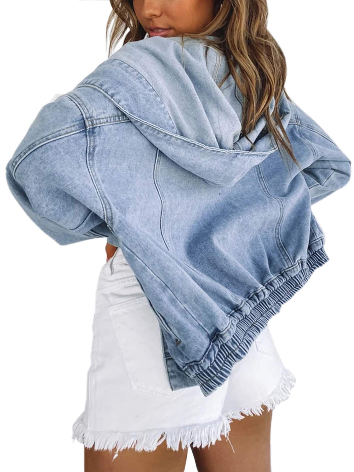 Deslimale Jean Jacket Women Hooded Denim Bomber (l, Jacket)