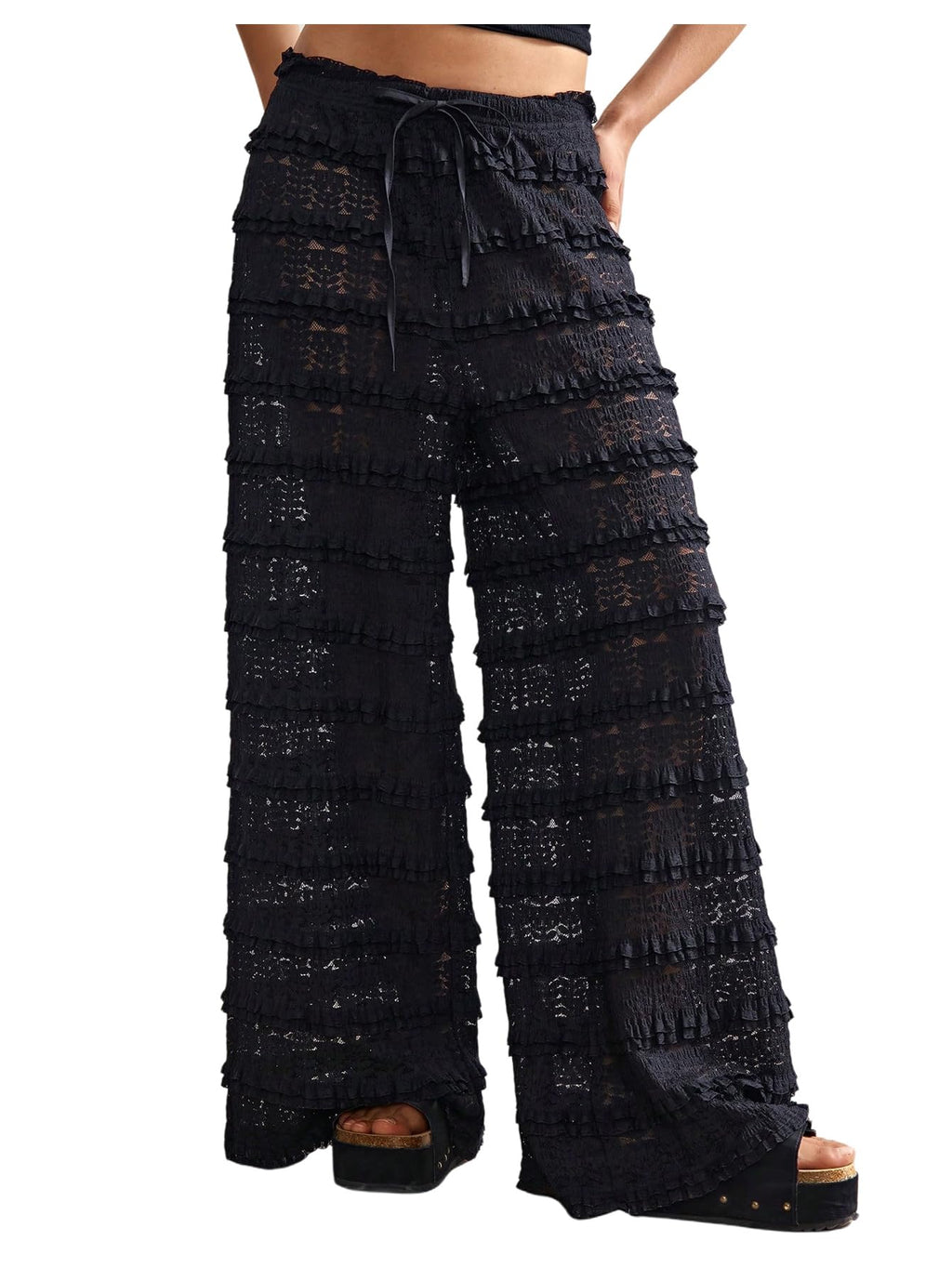 RoseSeek Women's Crochet Lace Pants Mesh Beach Cover Up Vacation Outfits