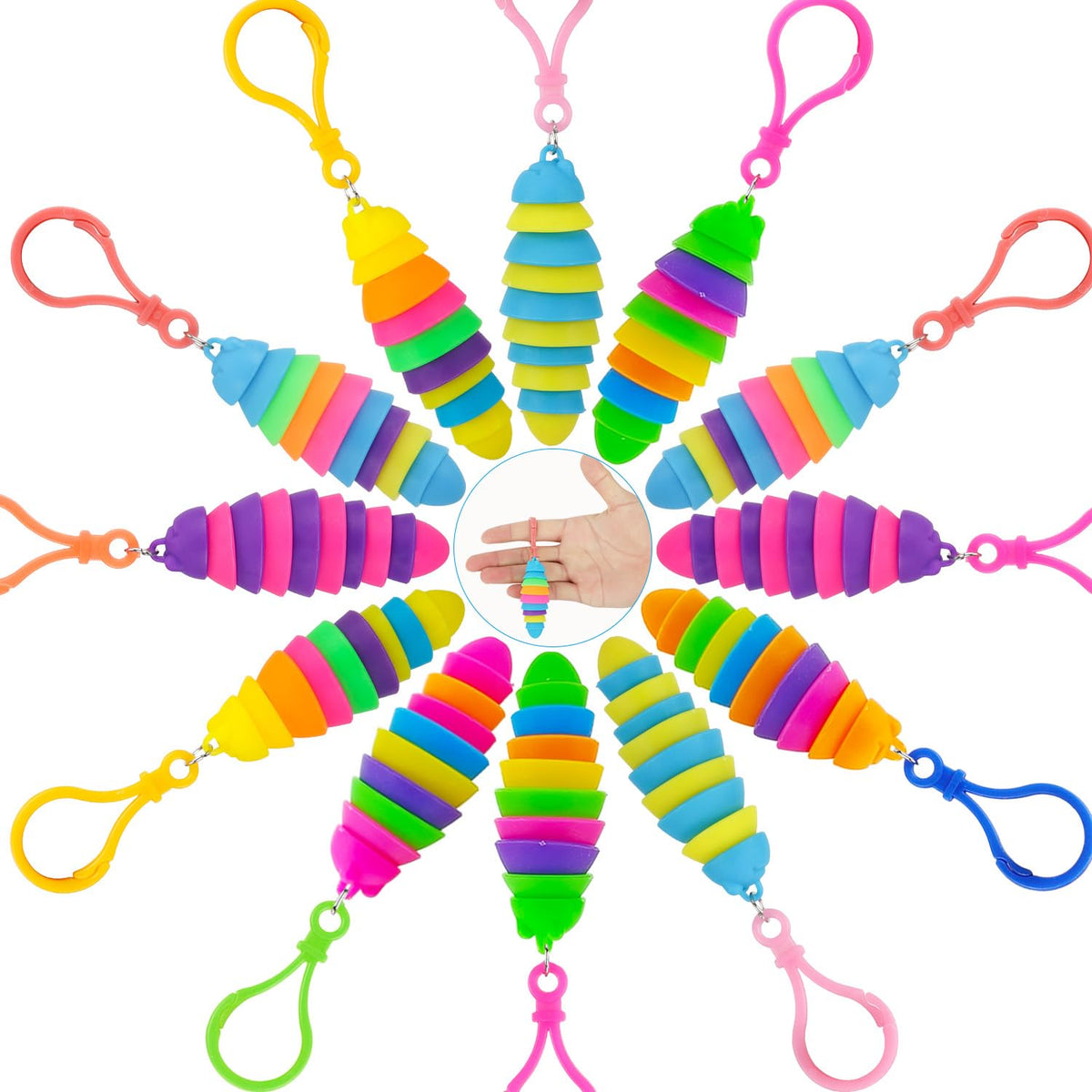 12 PCS Sensory Slug Toys, Articulated Stretch Caterpillar Toy, Anxiety Relief Fidget Slug Toy, Novelty Party Favors for Kids.