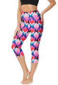Deerose Rash Guard Pants for Women UV Protection Swim Capris High Waisted Quick Dry Pink Ripple Yoga Leggings 2XL