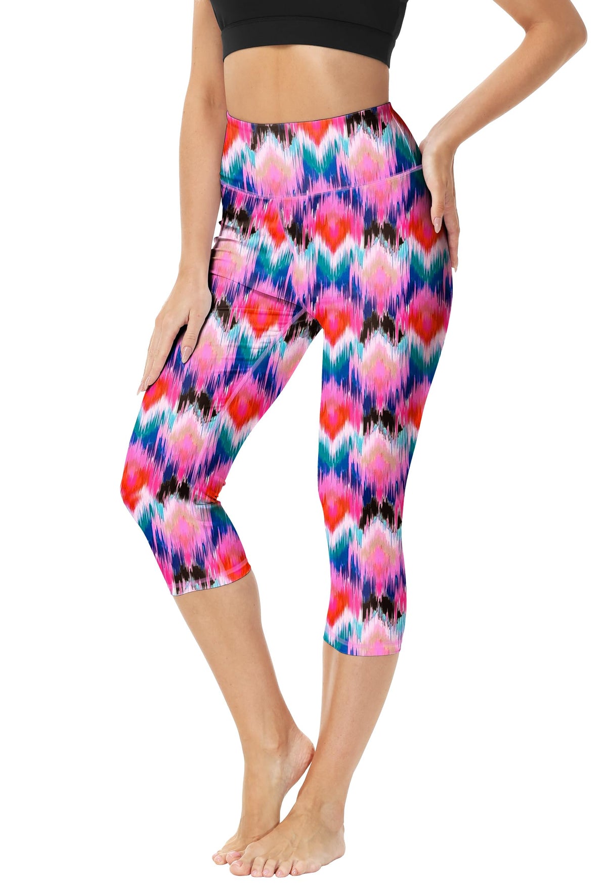 Deerose Rash Guard Pants for Women UV Protection Swim Capris High Waisted Quick Dry Pink Ripple Yoga Leggings 2XL