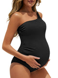 Women's Summer Mae Ribbed Maternity Swimsuit One-Piece Shoulder - Black