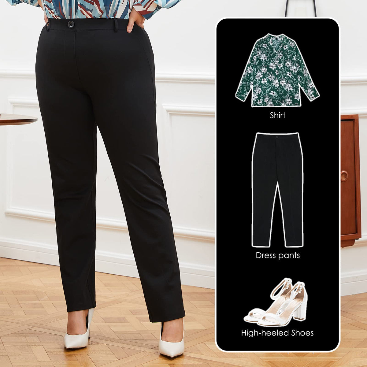 Dgd Plus Size Women's Straight-leg Dress Pants Slacks For Business