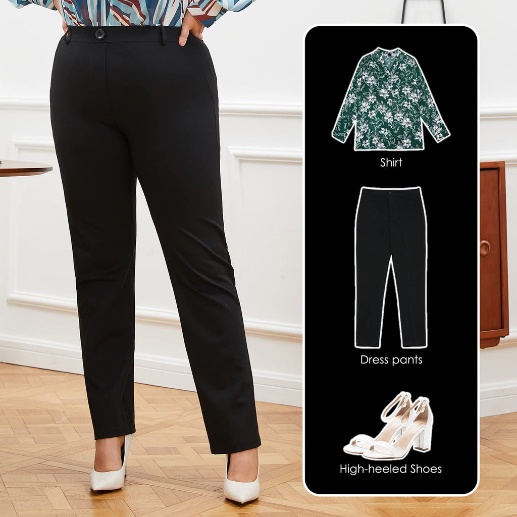 Dgd Plus Size Women's Straight-leg Dress Pants Slacks For - Style 2