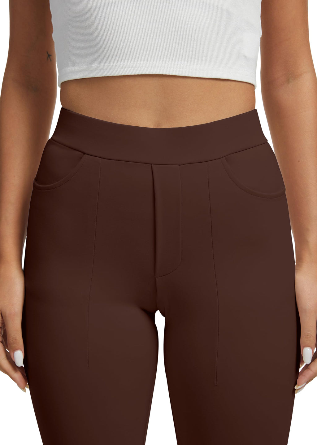 Vimpep Straight-Leg Yoga Dress Pants For Women Pull On - Wine Brown