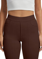 Vimpep Straight-Leg Yoga Dress Pants For Women Pull On - Wine Brown