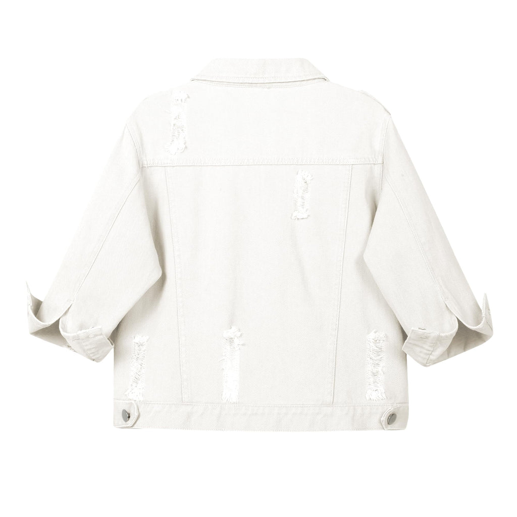 Hixiaohe Spring Summer Jean Jacket For Women Trendy Half Sleeve Button Down Short Denim Retro Cropped Trucker Coat - Beige