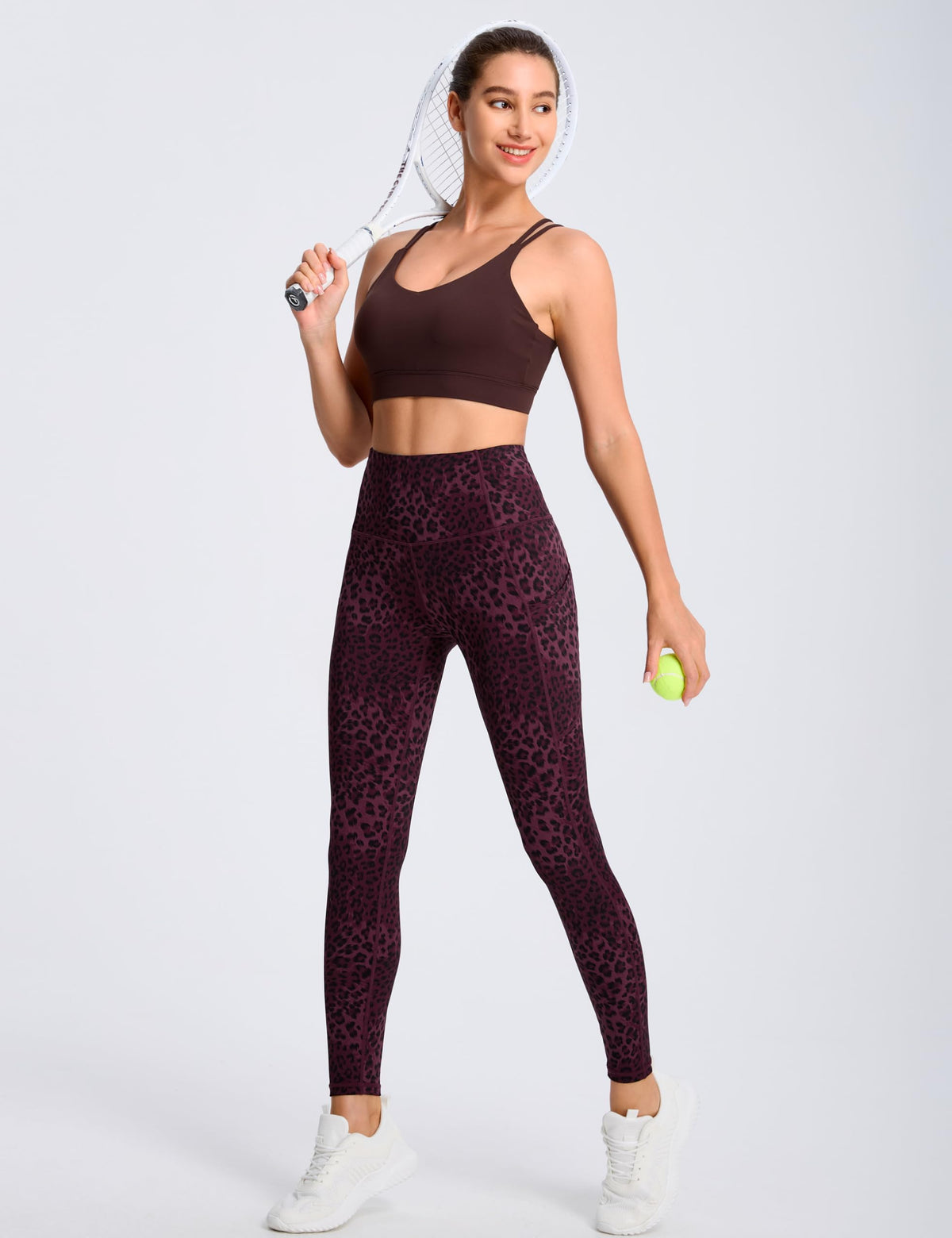 The Gym People Women's Thick High-Waist Yoga Pants - Dark Red Leopard