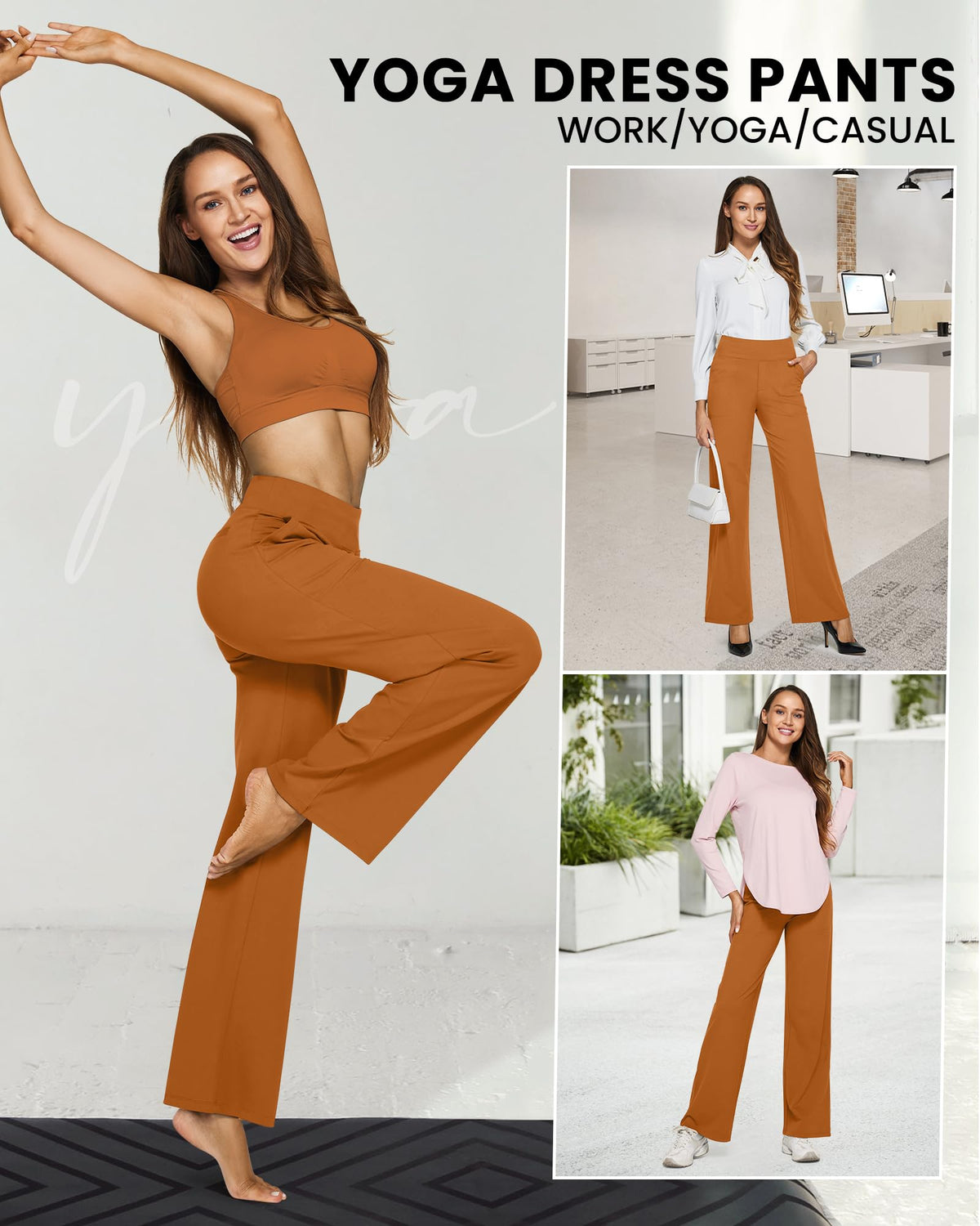 G4free Yoga Pants For Women With Pockets High-Waist Brown Sugar L Tall