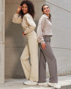 G4free Dress Pants For Women High-Waist Loose Fit Light Khaki S Petite