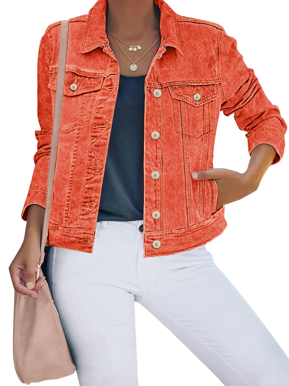 Luvamia Denim Jackets For Women Stretch Jean Size XL - Orangeade