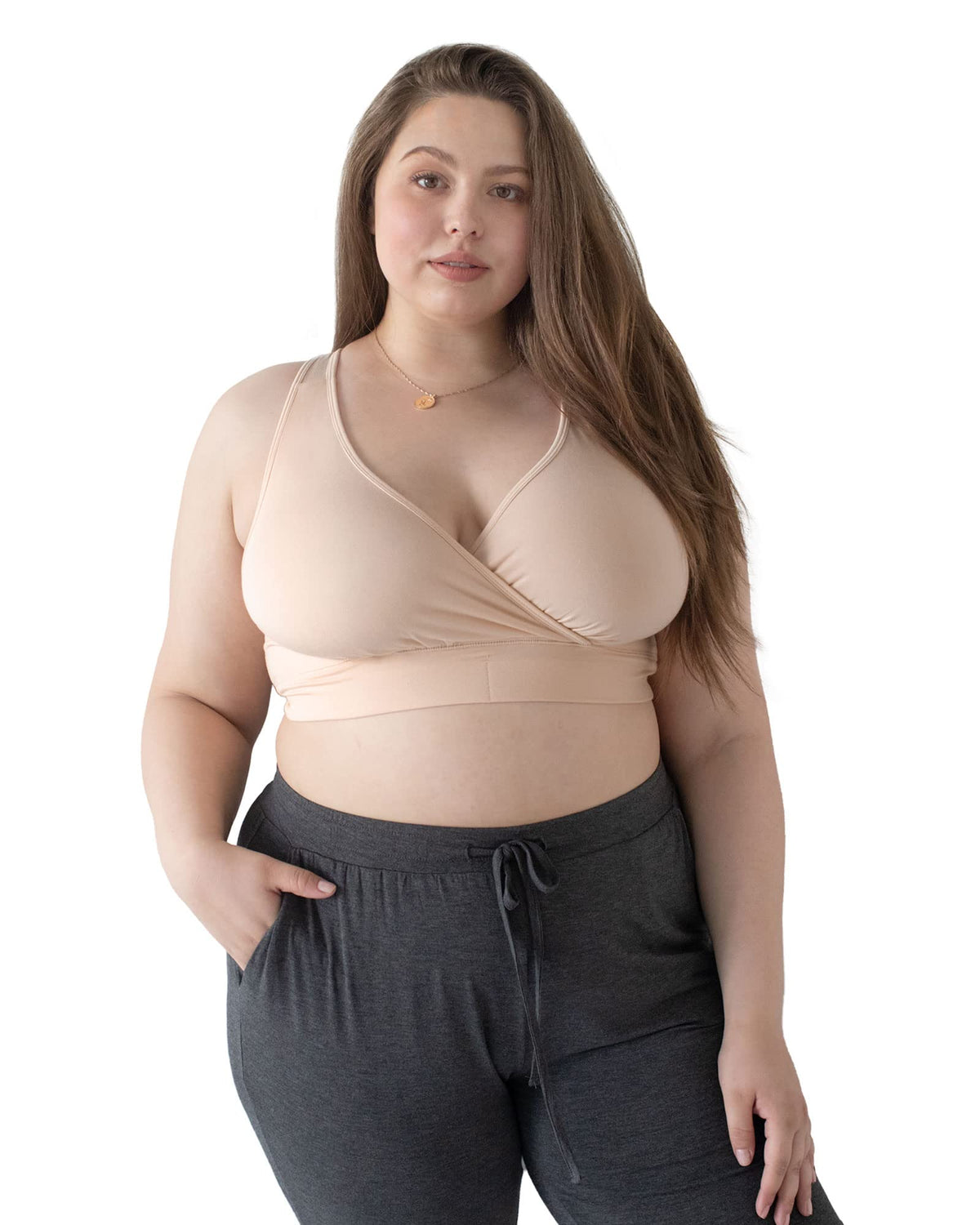 Women's Kindred Bravely French Terry Racerback Busty Sleep for E, F, G, H, I Cup for Breastfeeding (beige, Small-busty) Nursing Bra