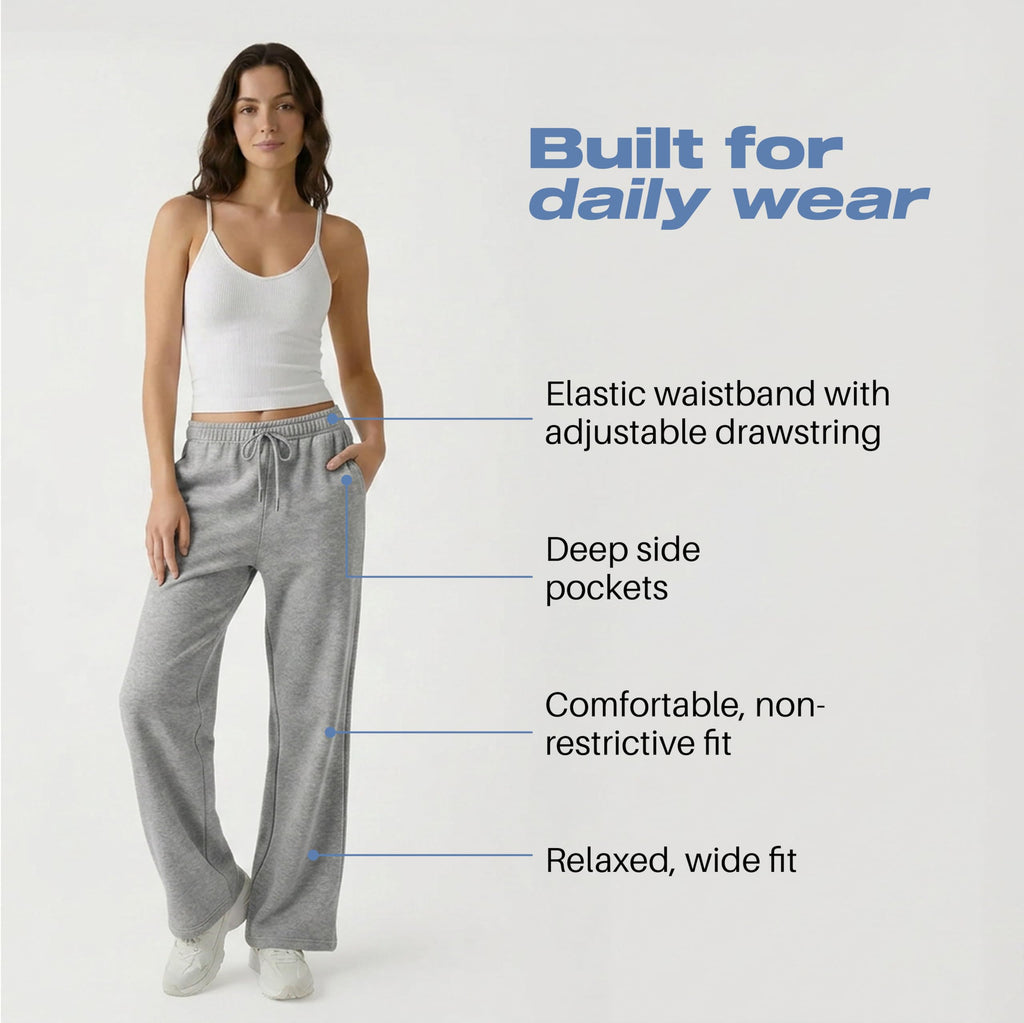 Common Stitch 3 Pack Wide-Leg Fleece Sweatpants For Women - Style 4