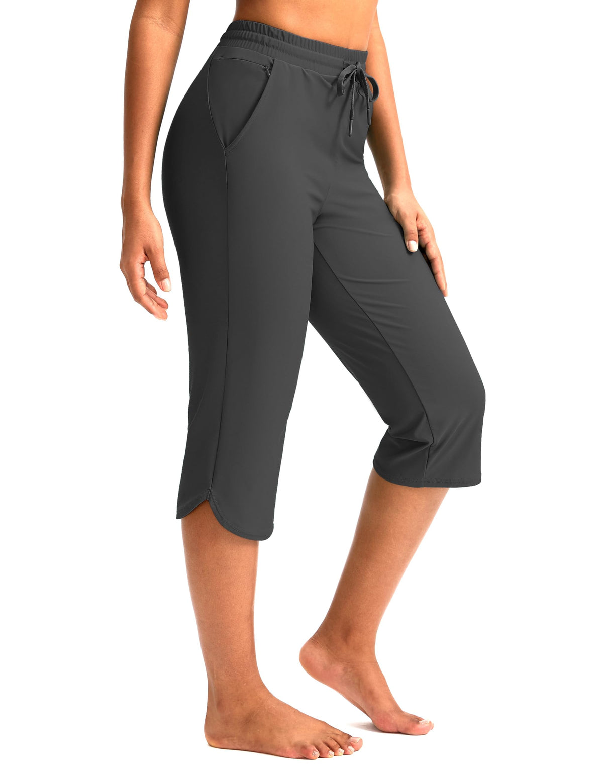 Pudolla Women's 18" Swim Capris Pants with Pockets (Grey X-Large)