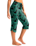 Pudolla Women's 18" Swim Capris Pants with Pockets (Leaf XX-Large)