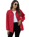 Omoone Women's Oversized Mid Long Denim Jacket Jean Biker Coat(0199-red-m)