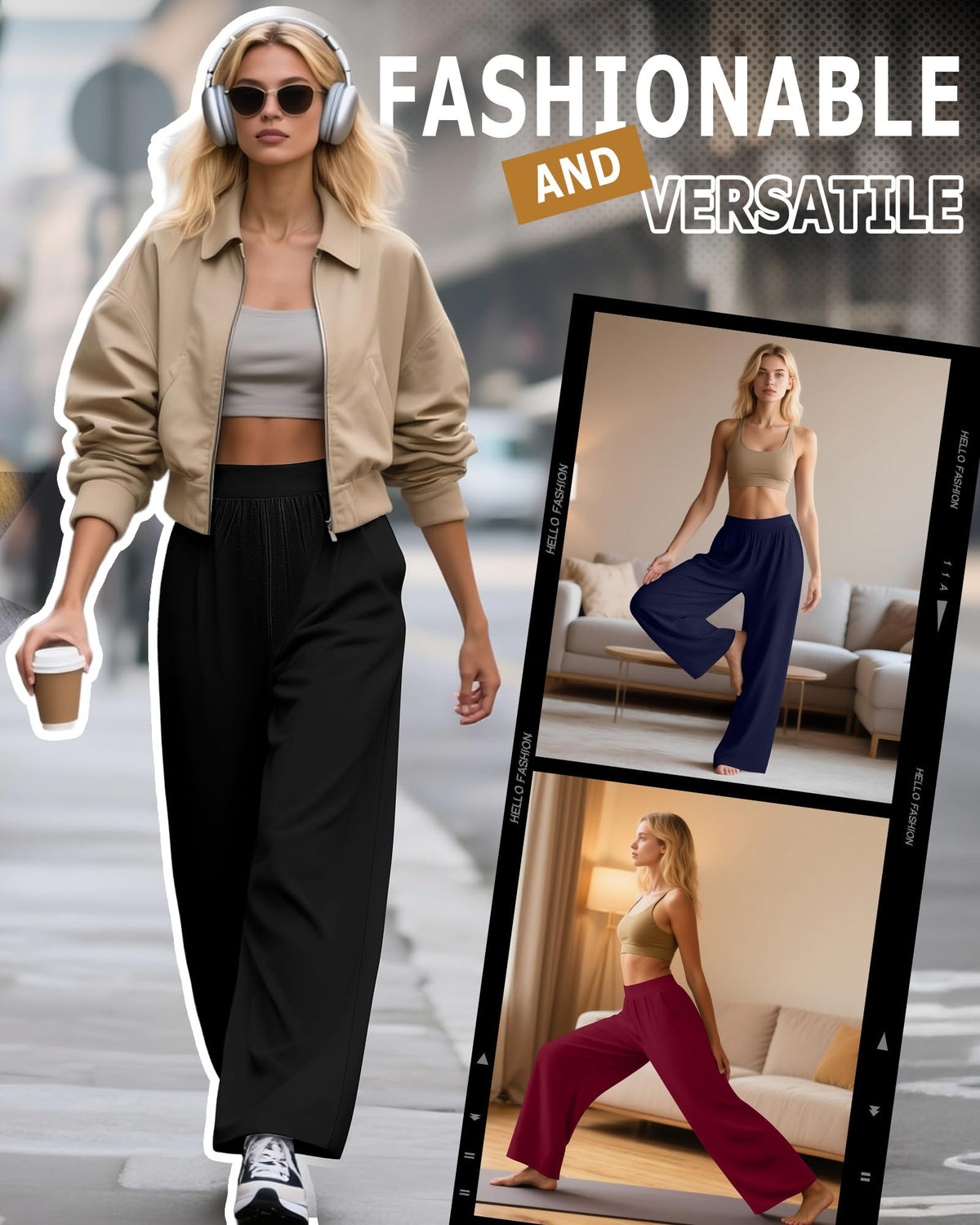 Huukeay 3 Pack Women's Lounge Pants Cozy Sweatpants Large Black Navy