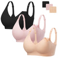 Women's Angelhood 3 Pack for Breastfeeding Seamless Pregnancy Wireless Sleep Bralette Jelly Strip Support Postpartum with Extenders, L Size Nursing