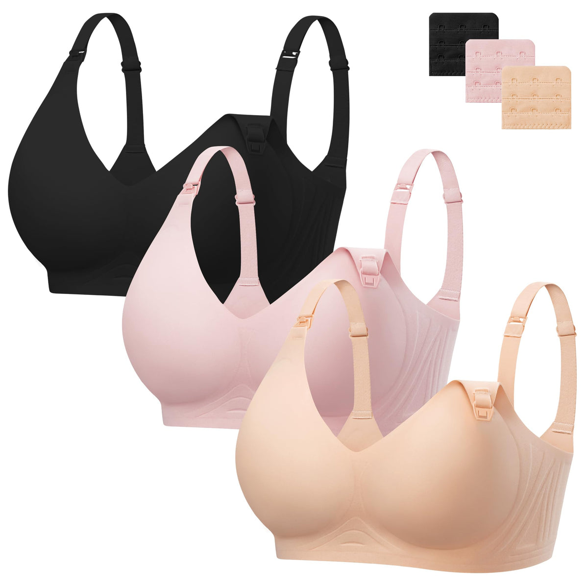 Women's Angelhood 3 Pack for Breastfeeding Seamless Pregnancy Wireless Sleep Bralette Jelly Strip Support Postpartum with Extenders, L Size Nursing