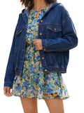 Deslimale Jean Jacket Women Hooded Denim Bomber (us 4-6) - Dark Indigo
