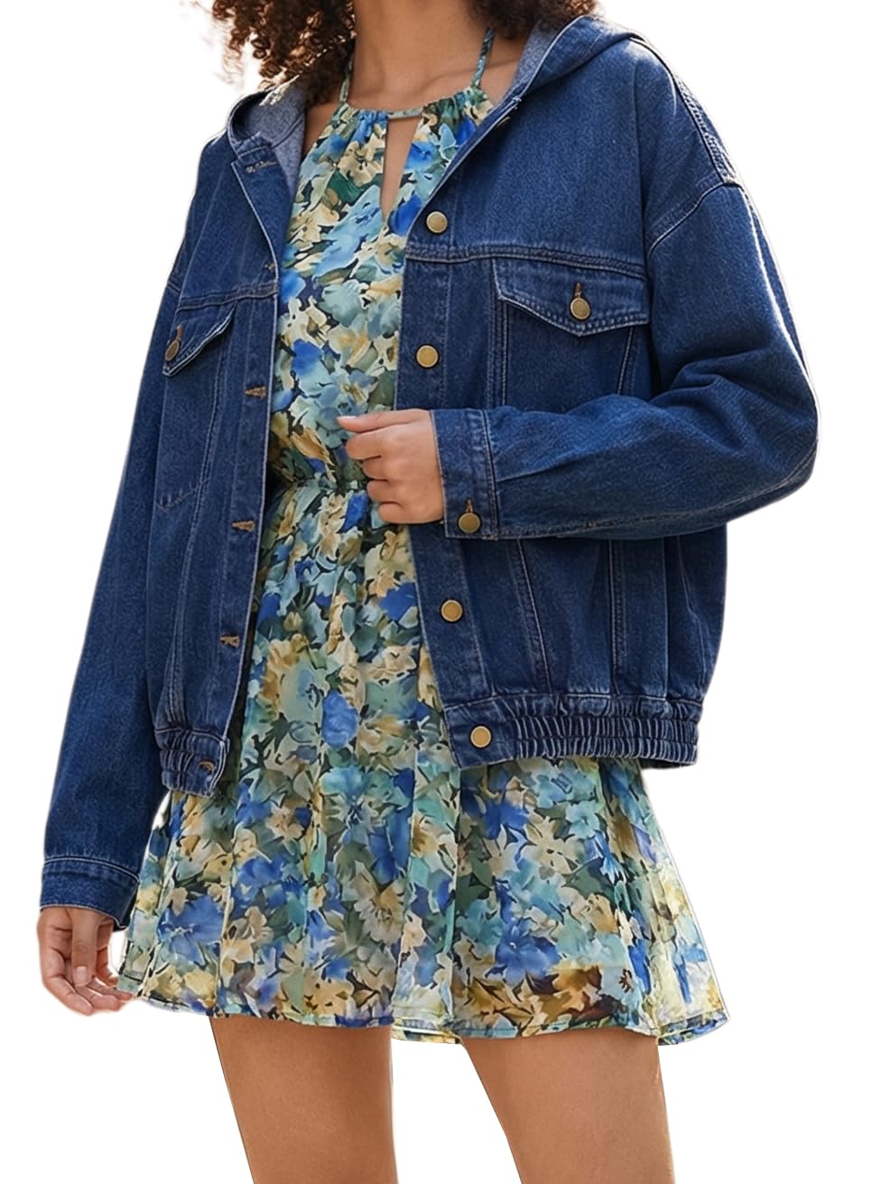 Deslimale Jean Jacket Women Hooded Denim Bomber (us 4-6) - Dark Indigo