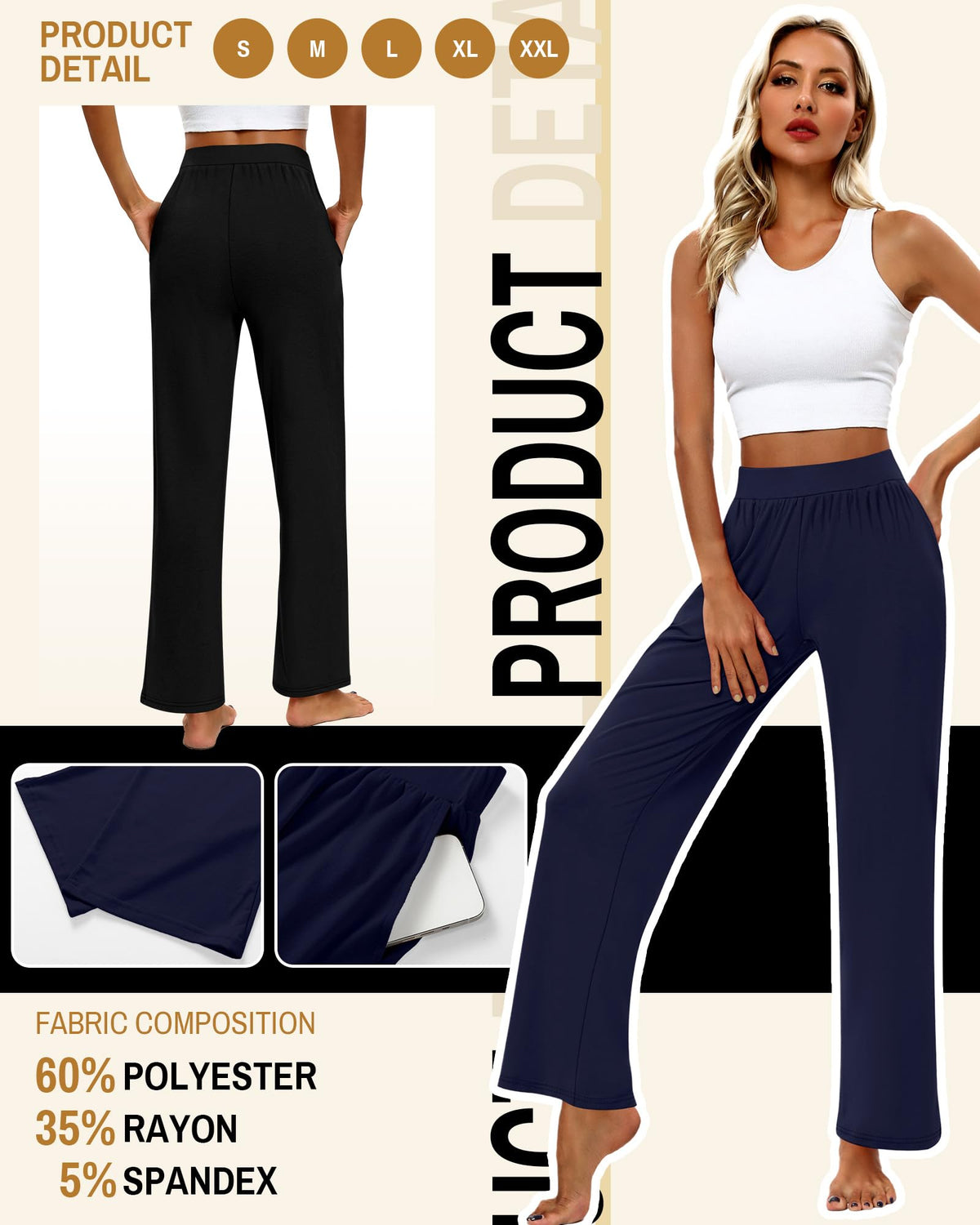 Huukeay 3 Pack Women's Lounge Pants Cozy Sweatpants - Style 10