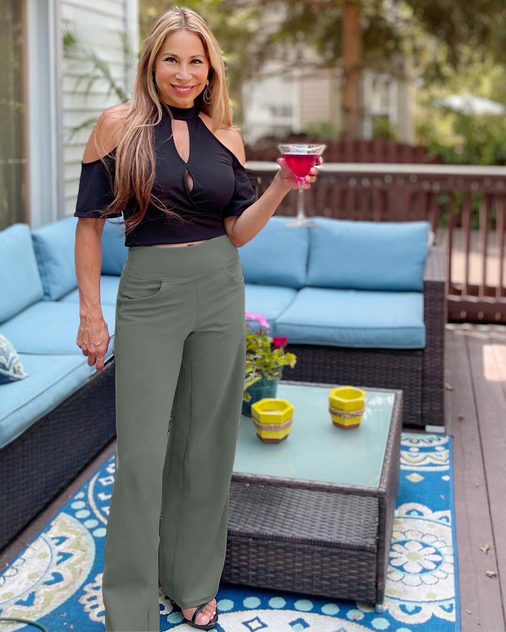 Promover Wide-Leg Pants For Women With Pockets Grey Sage Xxl Tall