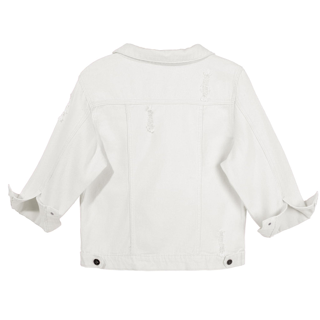 Hixiaohe Spring Summer Jean Jacket For Women Trendy Half Sleeve Button Down Short Denim Retro Cropped Trucker Coat - White