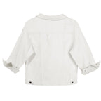 Hixiaohe Spring Summer Jean Jacket For Women Trendy Half Sleeve Button Down Short Denim Retro Cropped Trucker Coat - White
