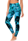 AOBUTE Women's UPF 50+ Surfing Leggings Modest Full Length Swim Bottom Tummy Control Water Yoga Pants M Tie Dye Blue