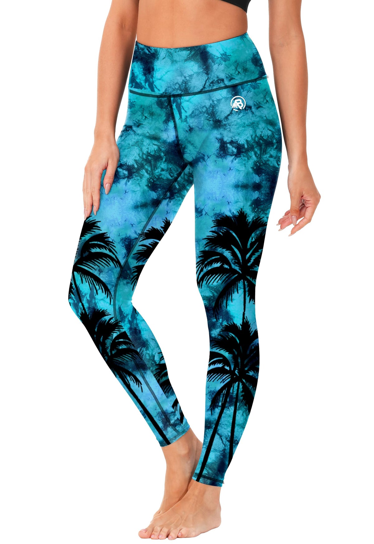 High Waisted Coconut Tree Print Fishing Tights Swim Pants for Women Sun Protection Rash Guard Pants S