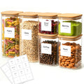 6-Pack Square Glass Pantry Storage Containers with Lids, Airtight Stackable Pantry Organization and Storage Set (1.9/1.2/0.6 Qt) for Snacks, Cereal & Coffee