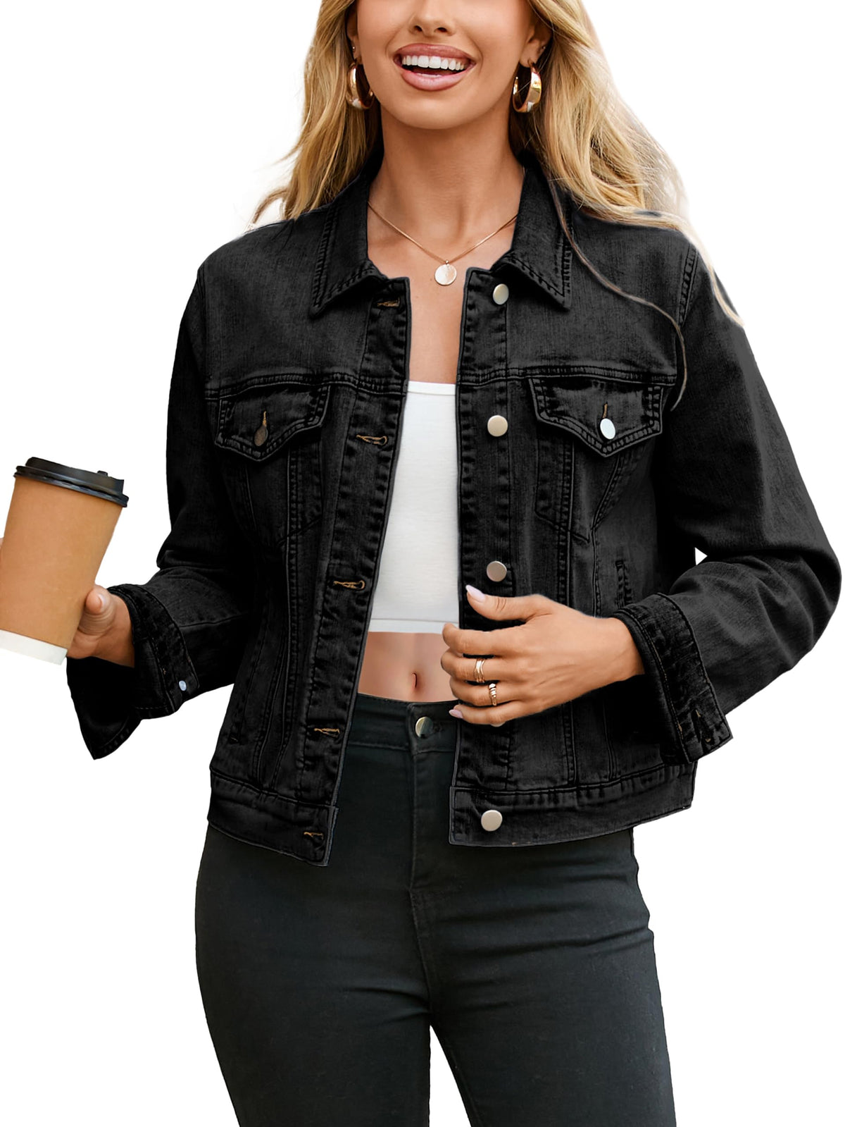 Glamaker Denim Jacket For Women 2026 Distressed Jean Jackets Button Down Casual Retro Oversized Shacket With Pockets (denim Black XL)
