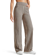 Promover Wide-Leg Pants For Women With Pockets Soft Khaki Stripe L