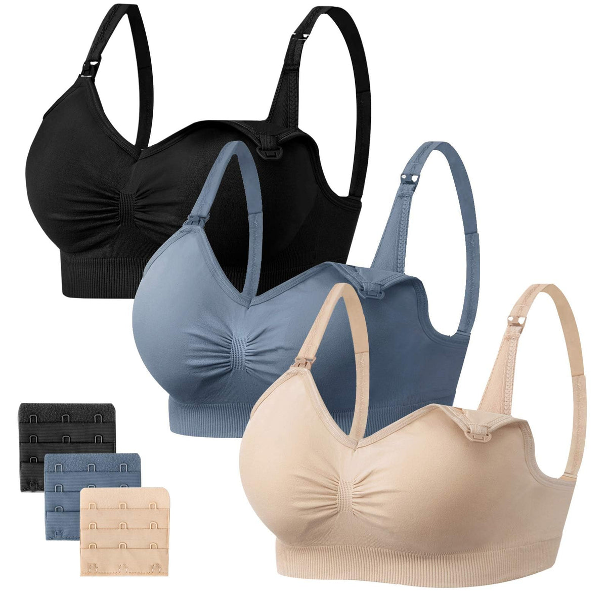 Angelhood Women's Seamless Sleep ,breastfeeding with Remove Pads Extenders Pack of 3 Nursing Bra